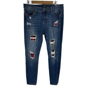 Judy Blue Skinny Fit Destroyed Buffalo Plaid Denim Jeans Size 15/32